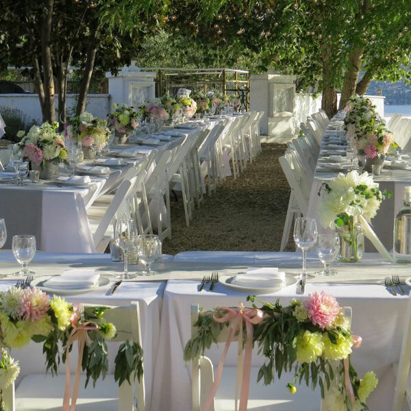 Dinner table set and ready for the wedding.